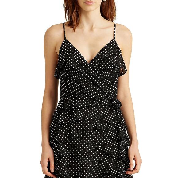 Lauren‎ Ralph Lauren Black Polka Dot Spaghetti Strap Tiered Mini Dress Sz 8 NWT - Picture 12 of 12